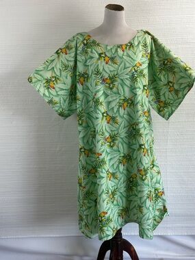 Green Tropical Parrot Print Dress Islandcore Resort Relaxed Fit READ